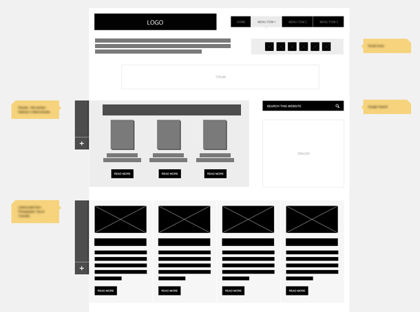 Wireframe template deals psd