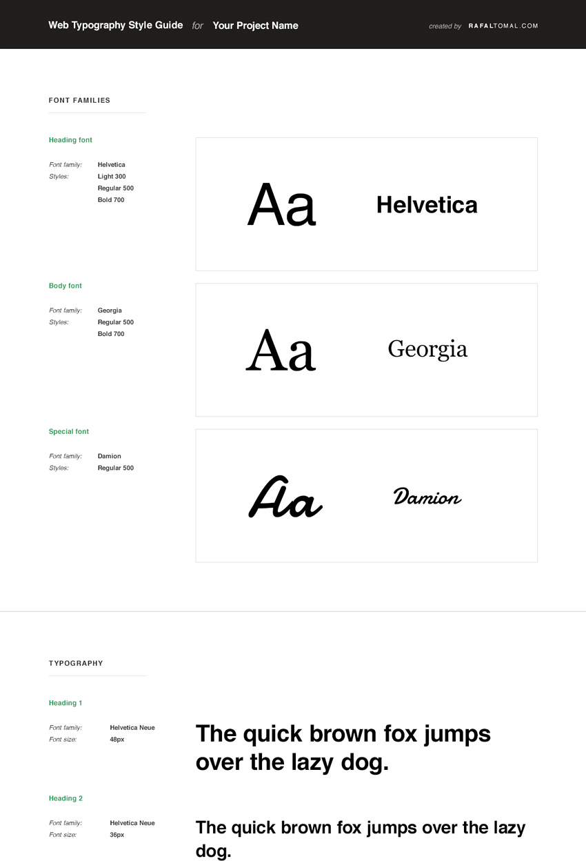 Web Typography Style Guide Template - RafalTomal.com
