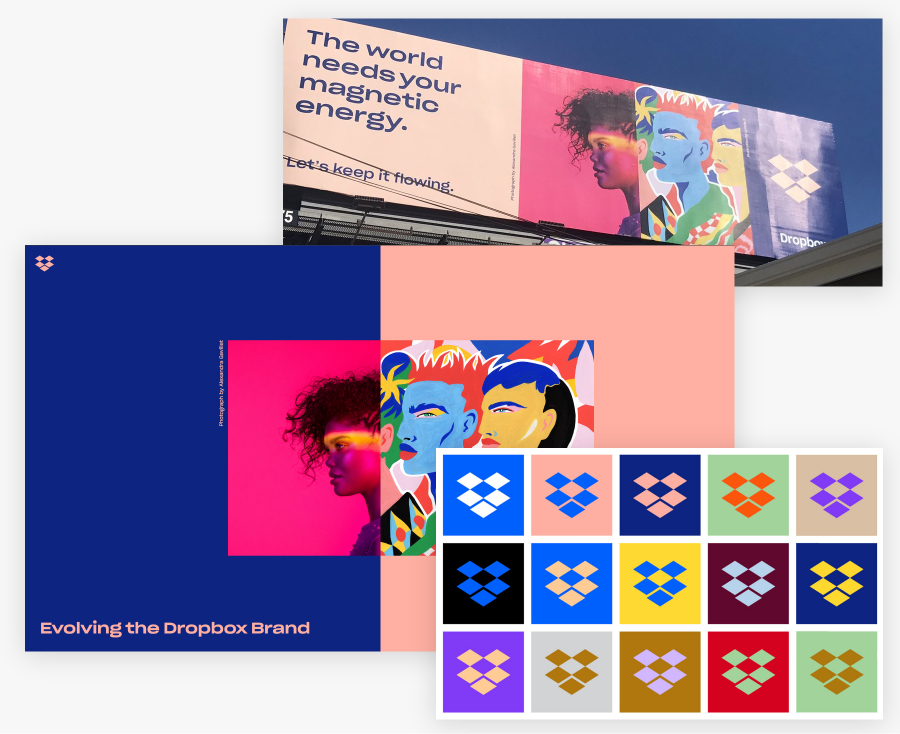 Dropbox brand design examples.