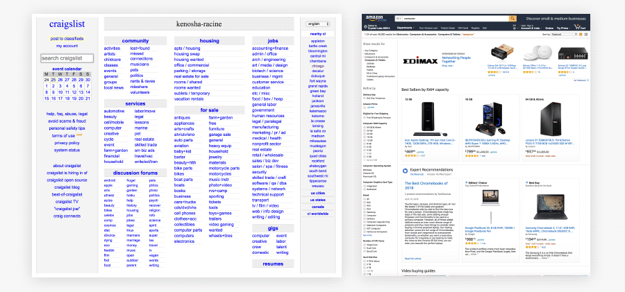 Craigslist and Amazon website screenshots.