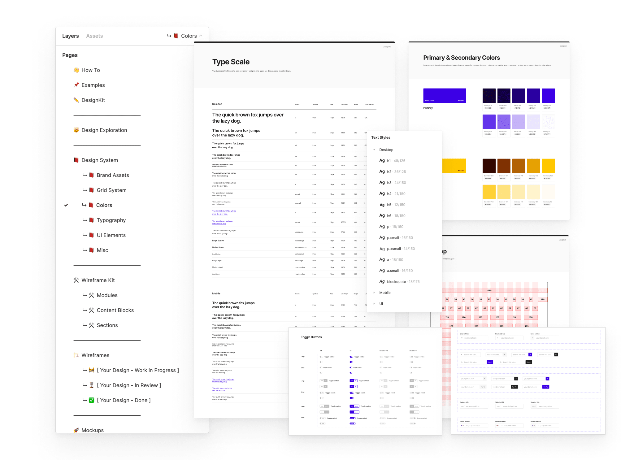 Complete style guide with colors, typography, and UI elements.