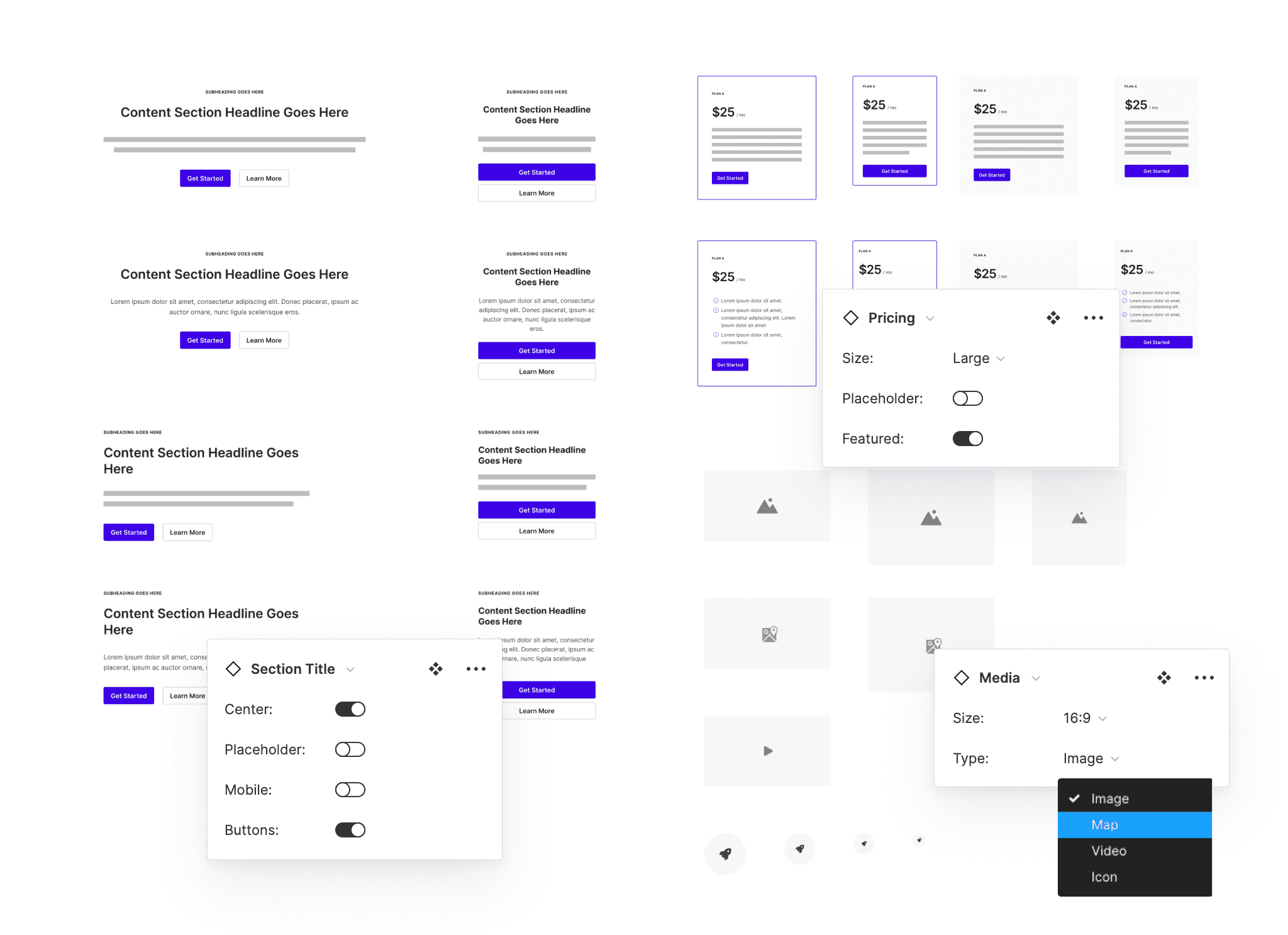 Individual elements and modules.